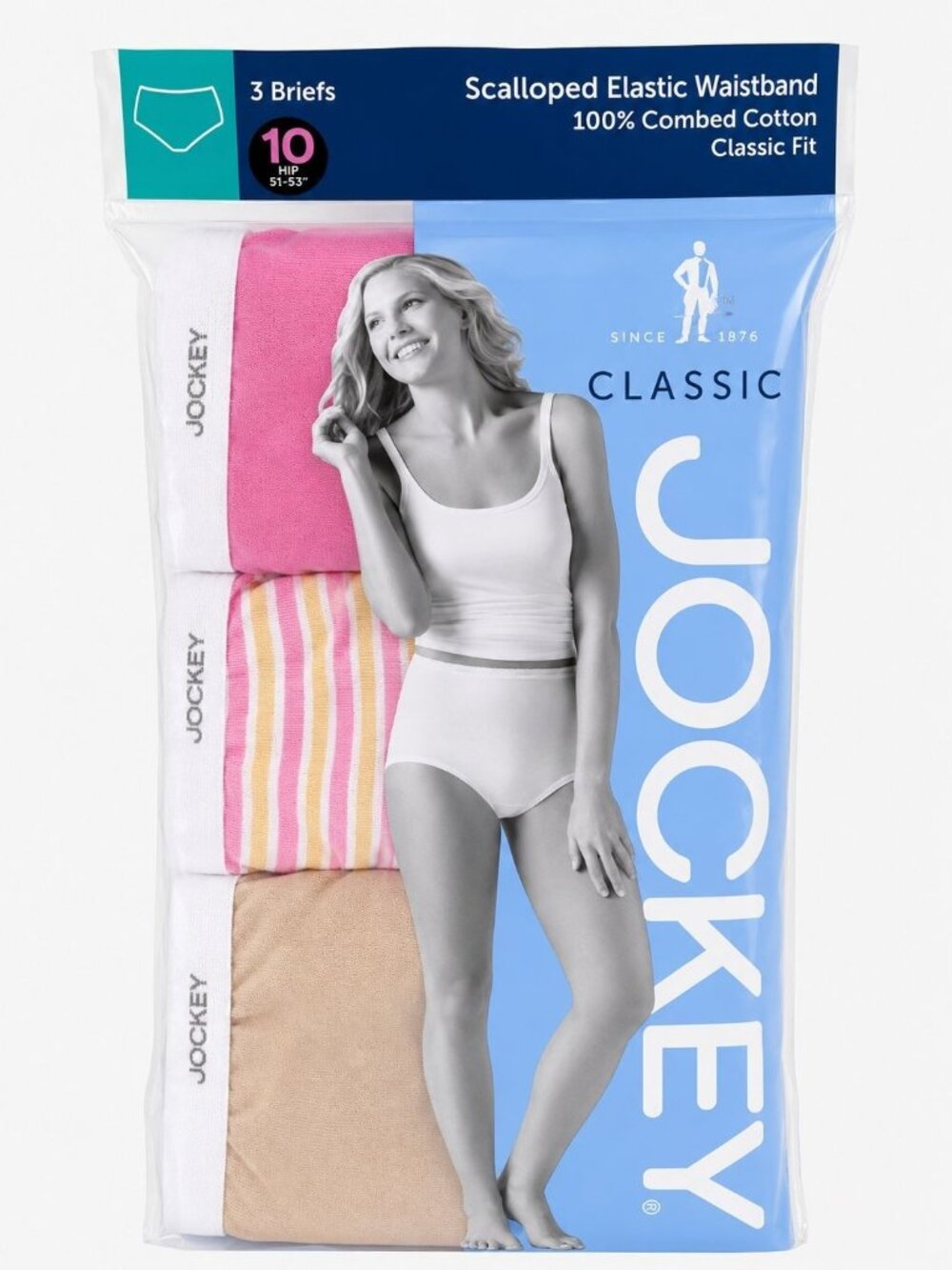 JOCKEY size 10 Scalloped Elastic Waistband Cotton Briefs 3pk Pink/Nude NEW